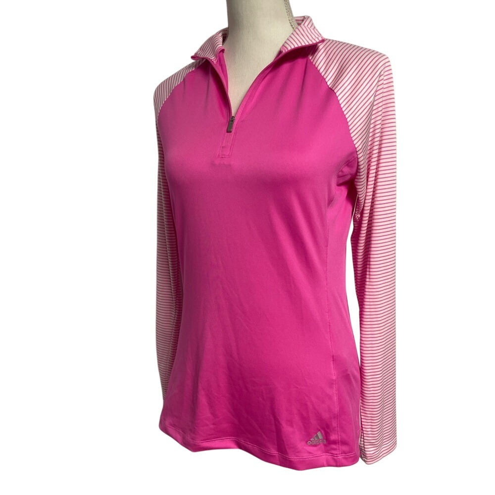 Adidas Golf Performance Half Zip Pink Stripe Pullover Women's Small